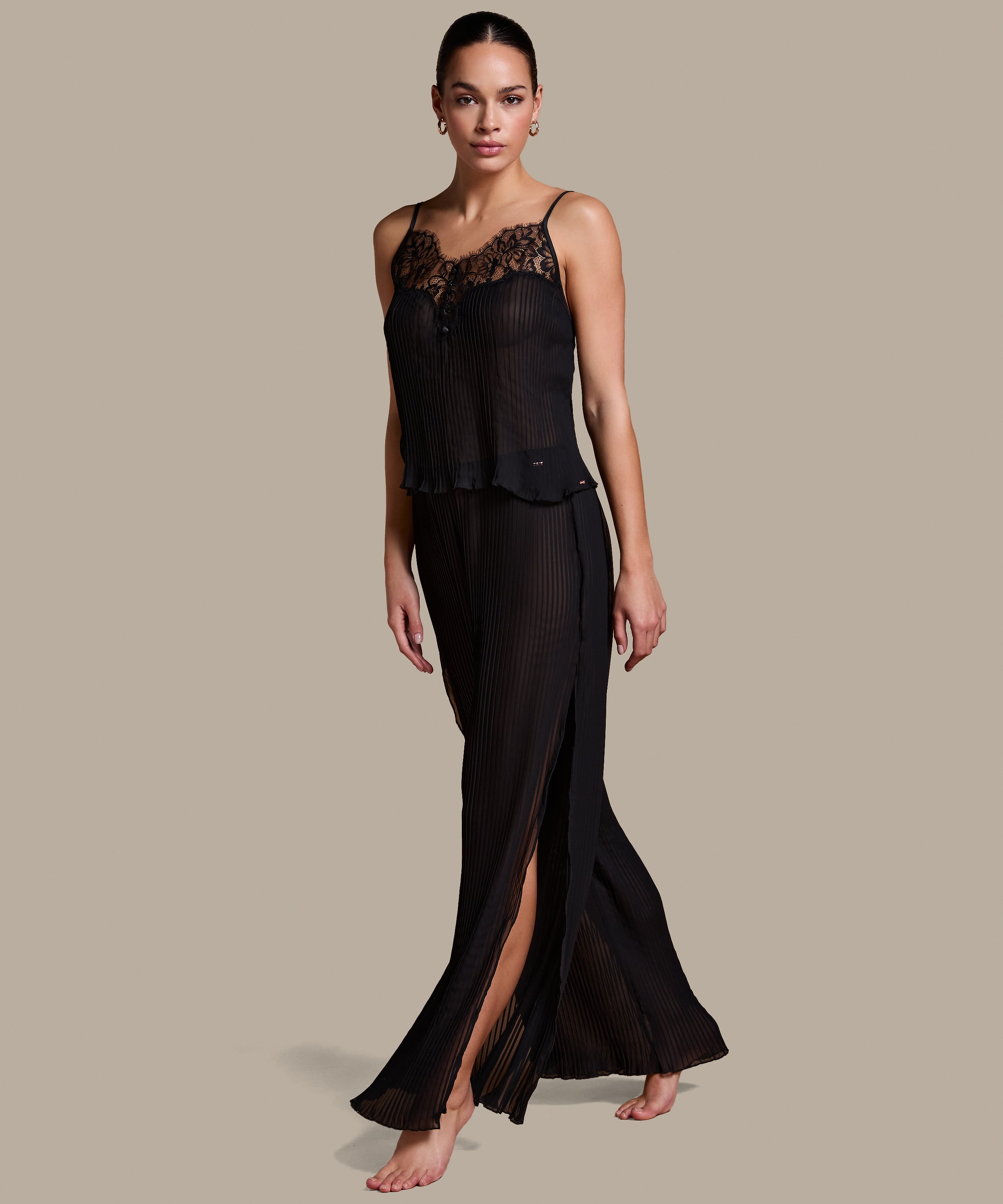 Plisse Pants, Black, main
