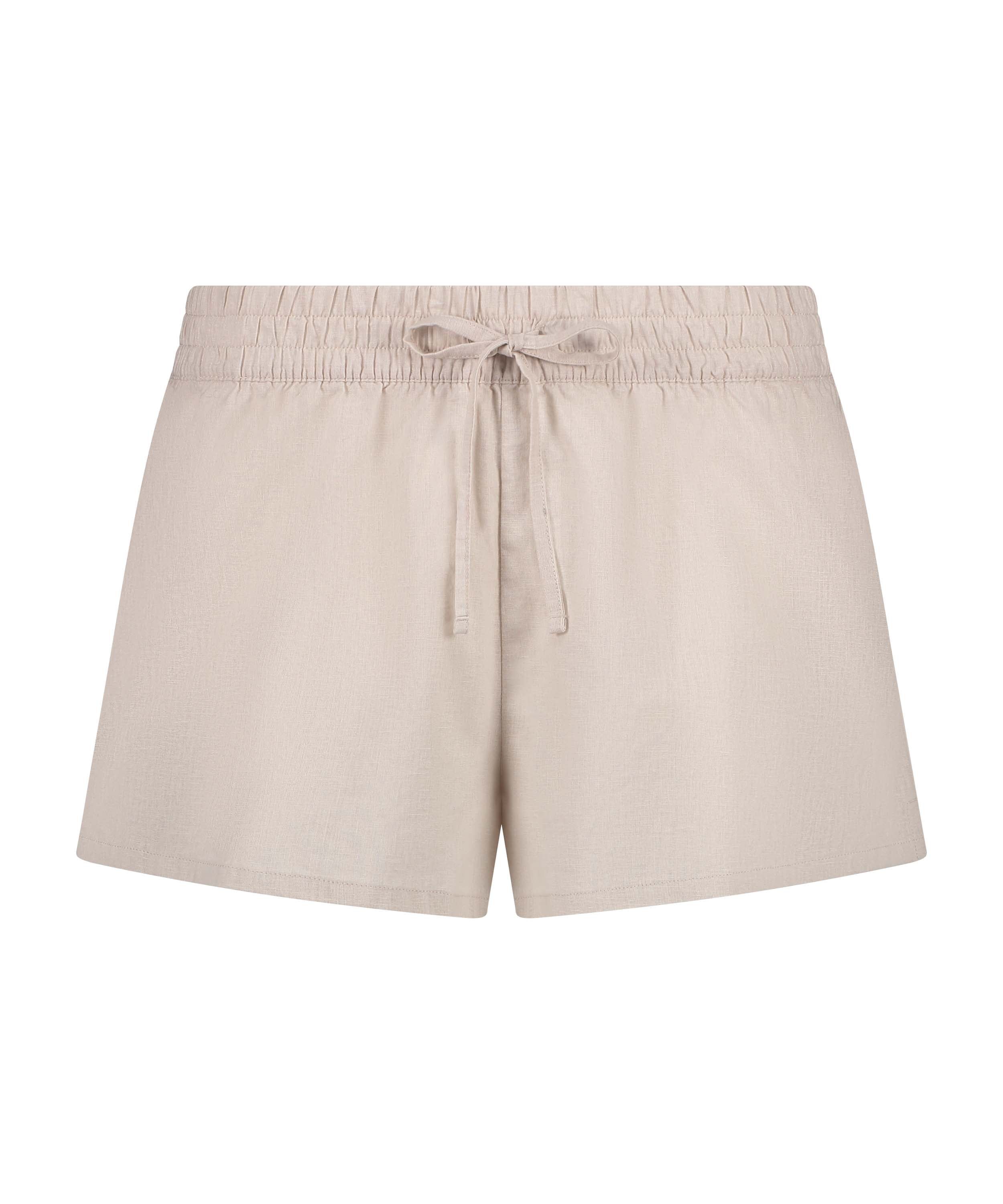 Linen Pyjama Shorts, Beige, main