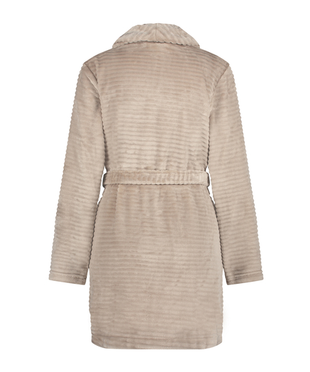 Short Fleece Ribbed Bathrobe, Beige