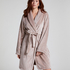 Short Fleece Ribbed Bathrobe, Beige