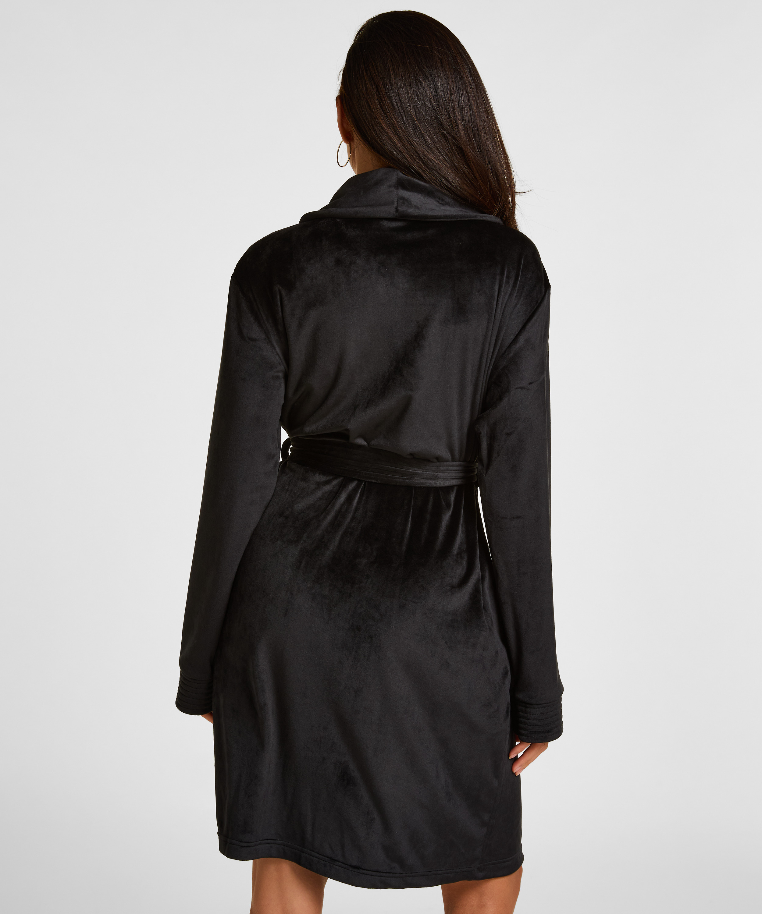 Velours short bathrobe, Black, main