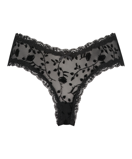 V-shaped Brazilian knickers mesh, Black