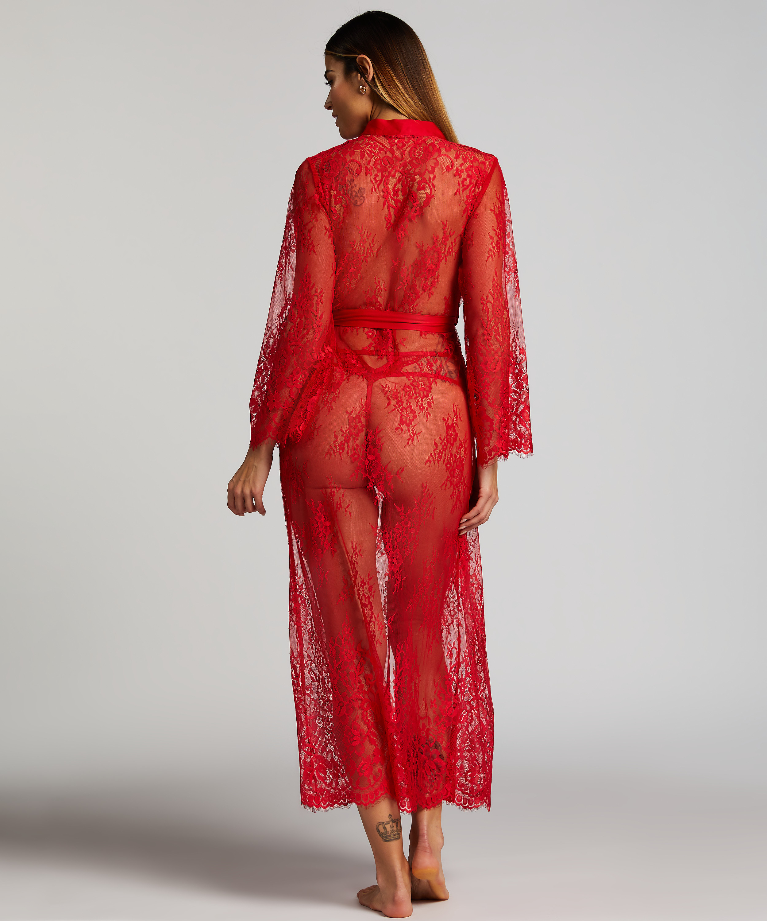 Long Allover Lace Kimono, Red, main