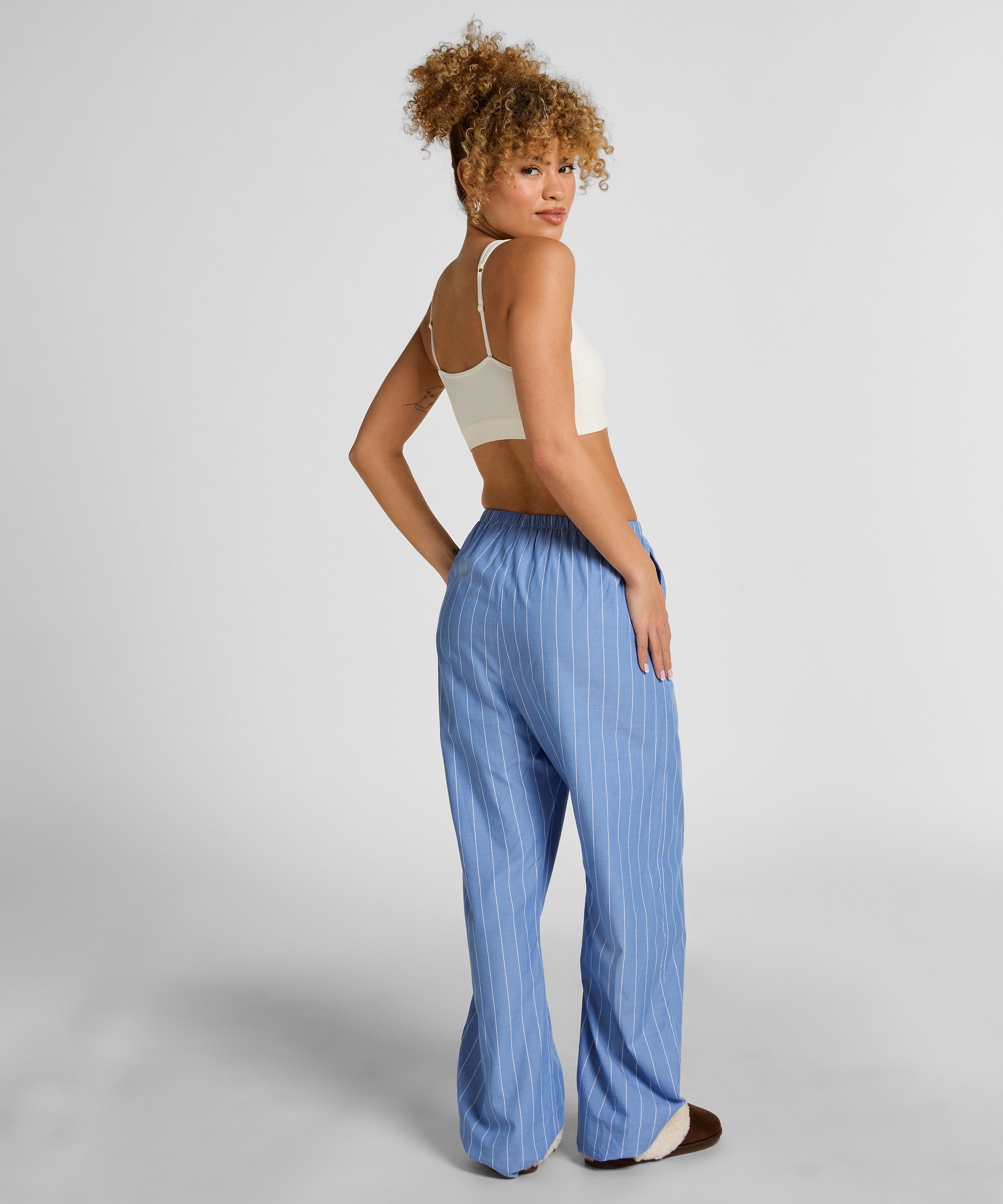 Pant Woven Cotton Stripe, Blue, main