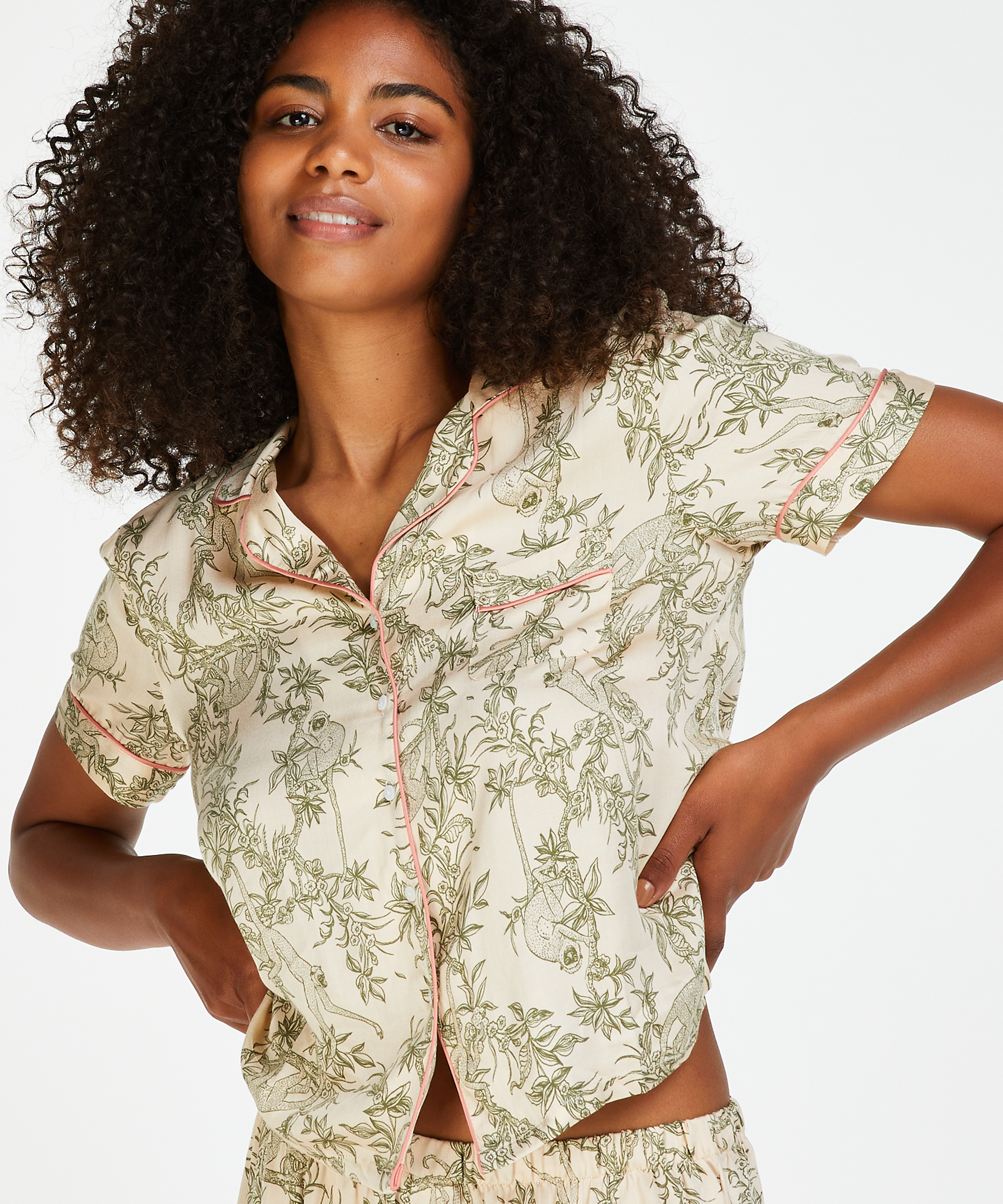 Woven Pyjama Jacket, Beige, main