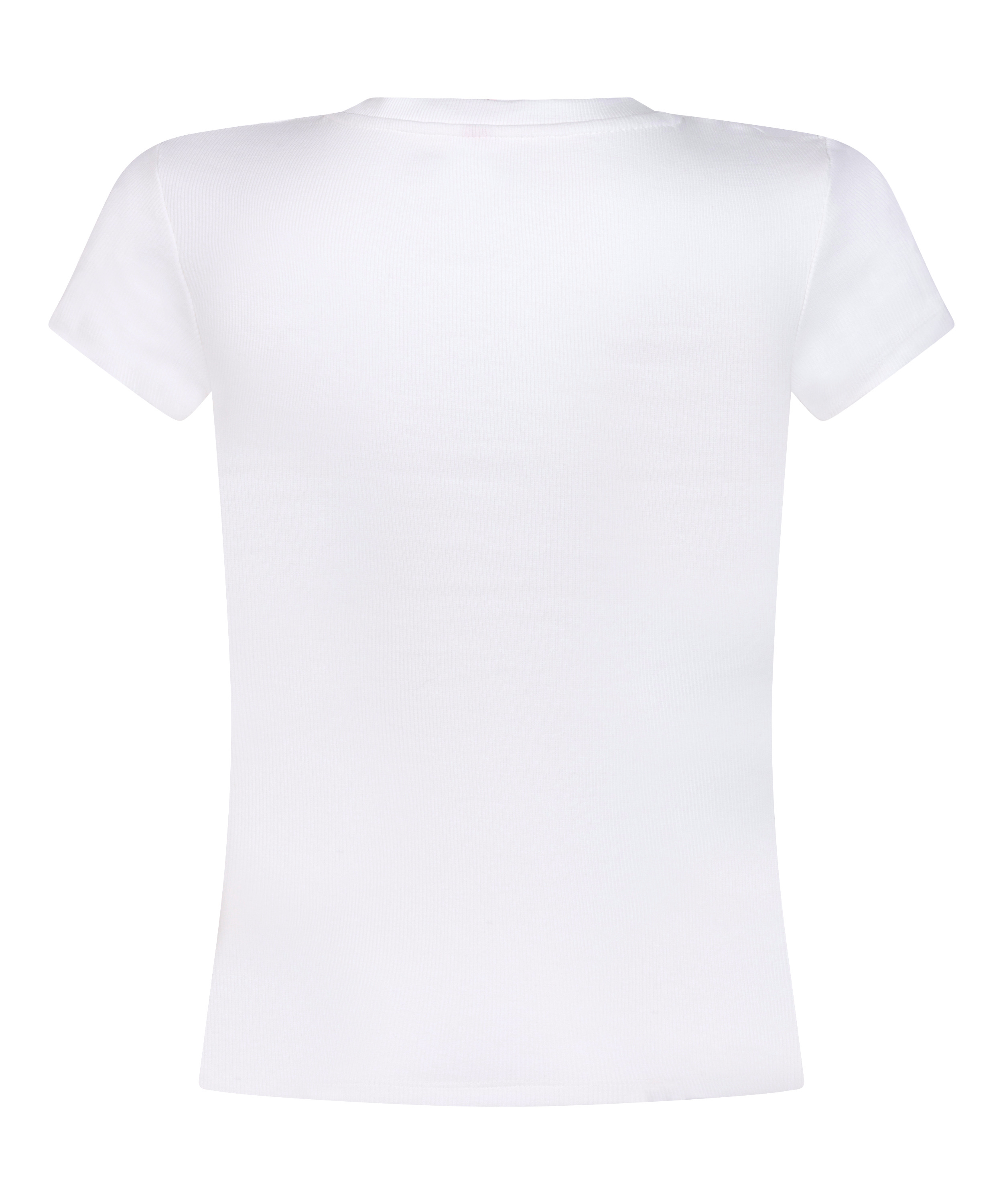 Ribbed Crew Neck Short-Sleeved Pyjama Top, White, main