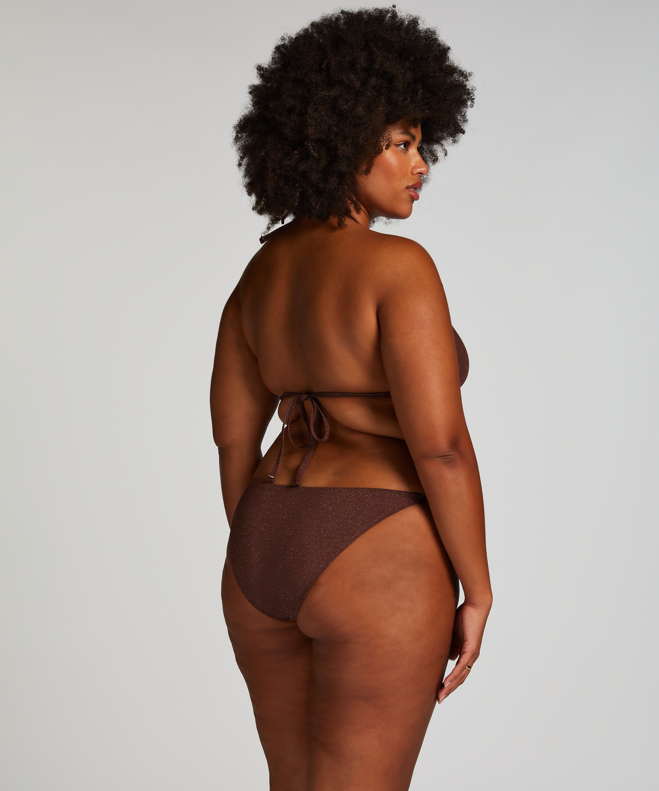 Scallop Lurex Cheeky Tanga Bikini Bottoms, Brown, main