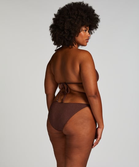 Scallop Lurex Cheeky Tanga Bikini Bottoms, Brown