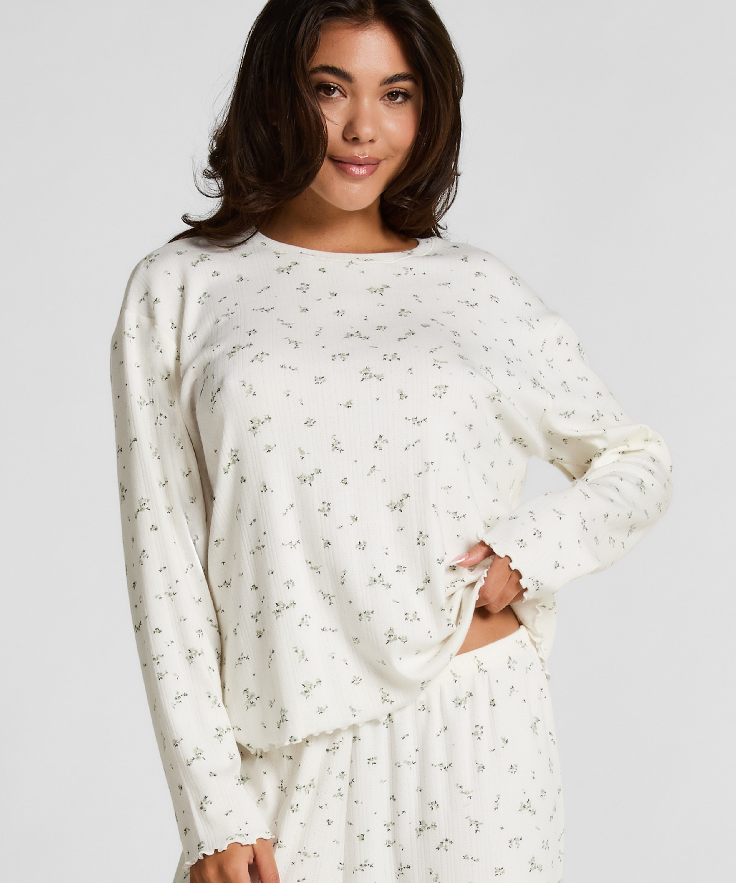 Pyjama Top Loose Pointelle, White, main