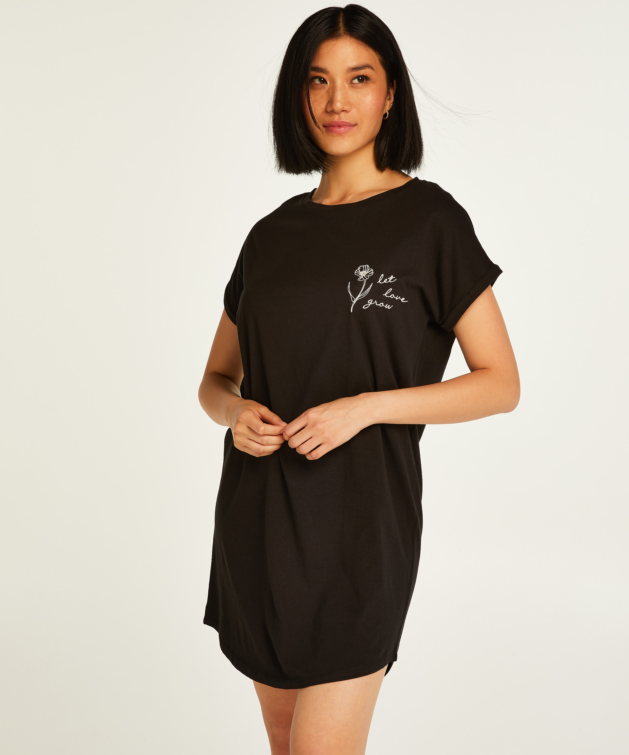 Round Neck Nightshirt, Black, main