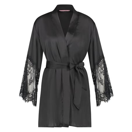 Lace Satin Kimono, Black