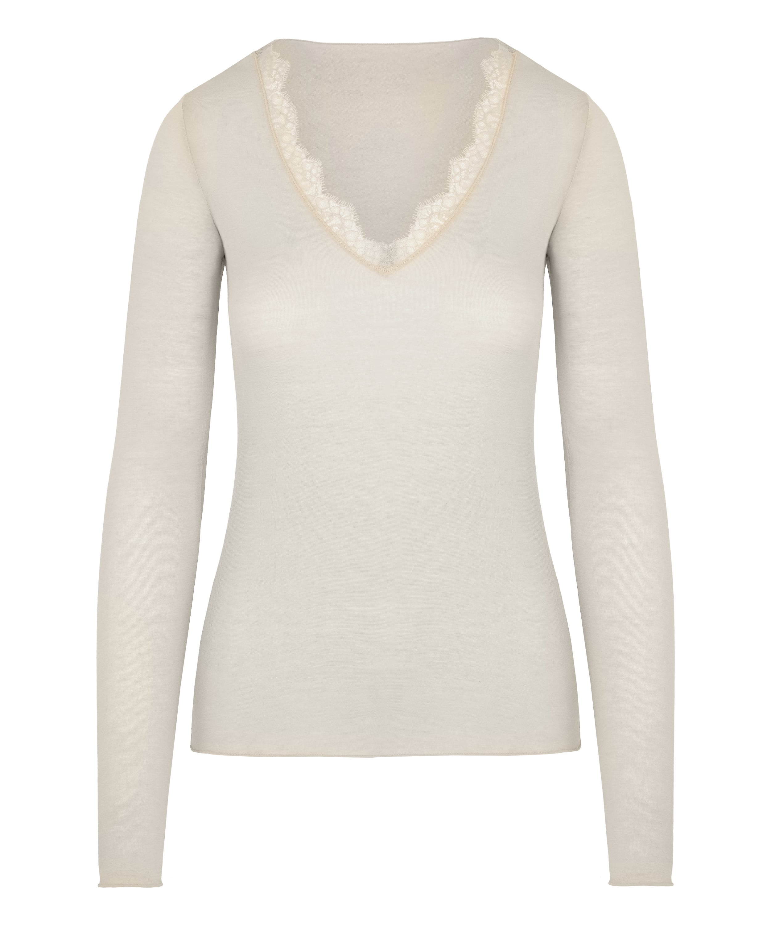 super soft Lace V-Neck shirt with Cashmere, White, main