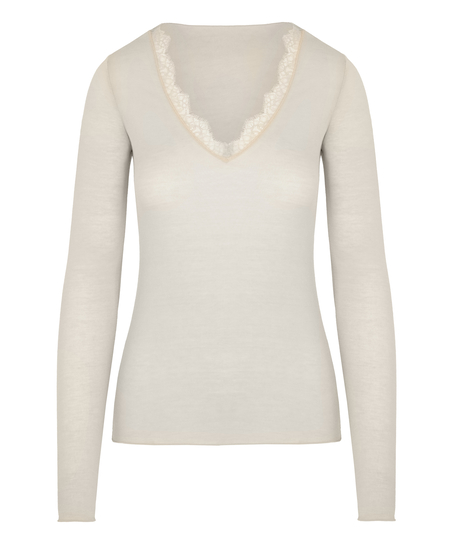super soft Lace V-Neck shirt with Cashmere, White