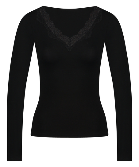 Jersey Long-sleeved Pyjama Top, Black