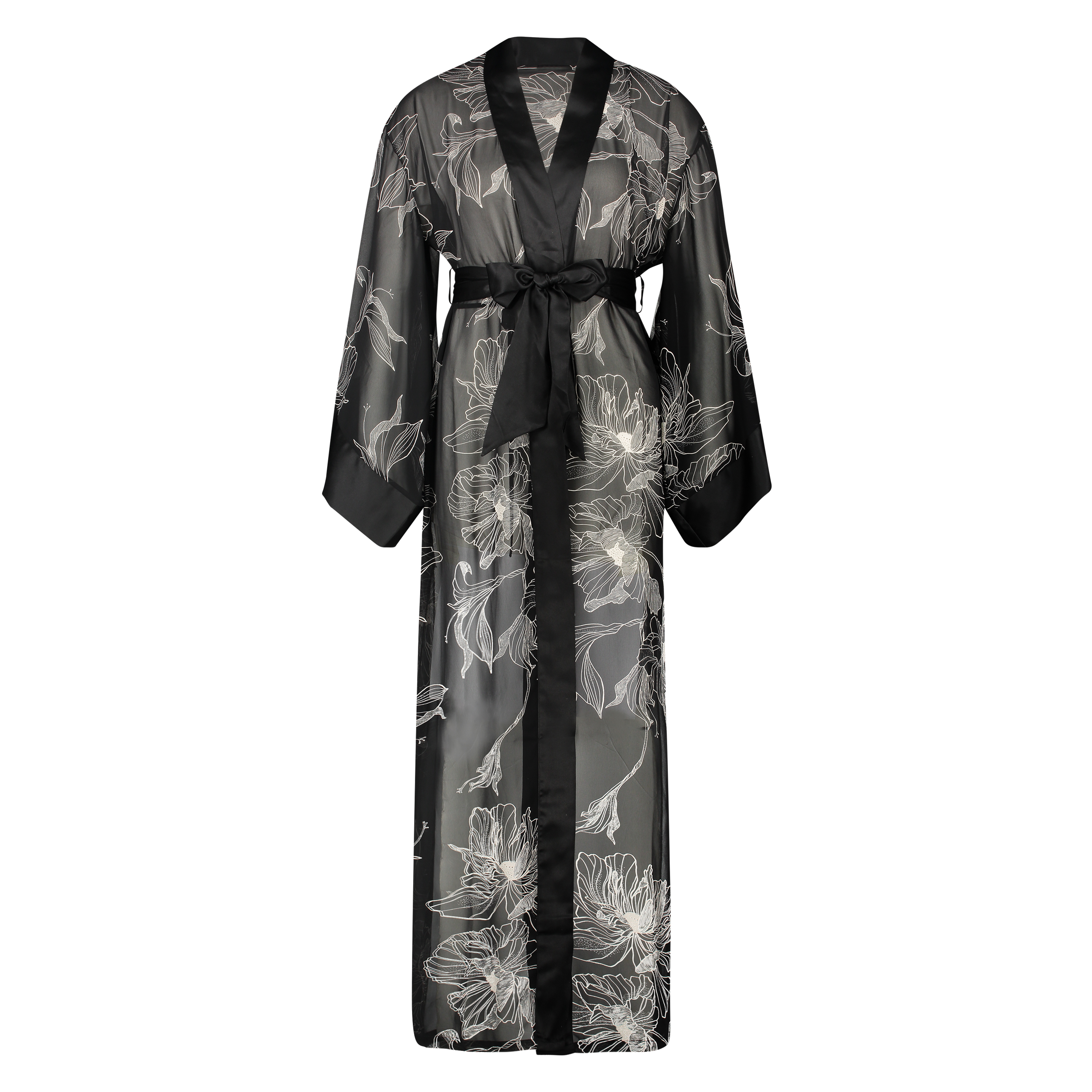 Lotus long chiffon kimono, Black, main