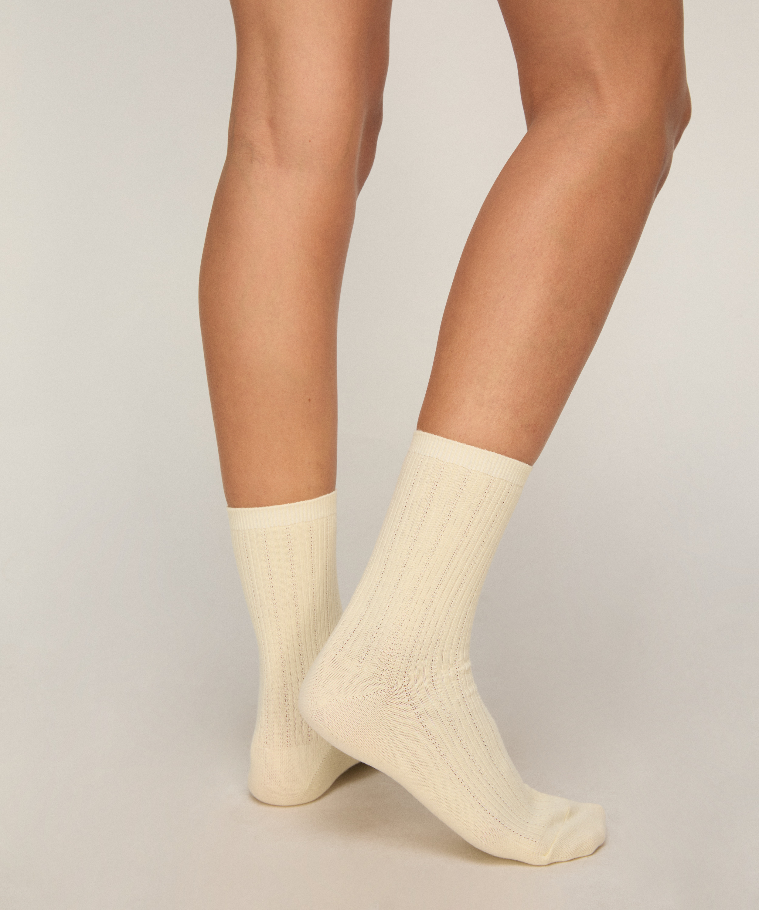 3 Pair Cotton Pointelle Crew Socks, Yellow, main