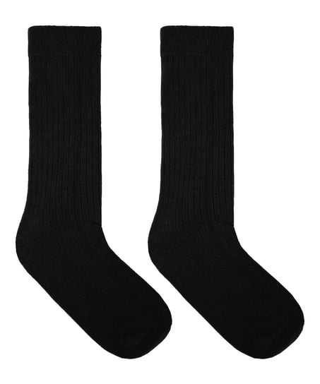 Cashmere Blend Ribbed Socks, Black