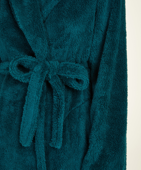 Long Fleece Bathrobe, Blue