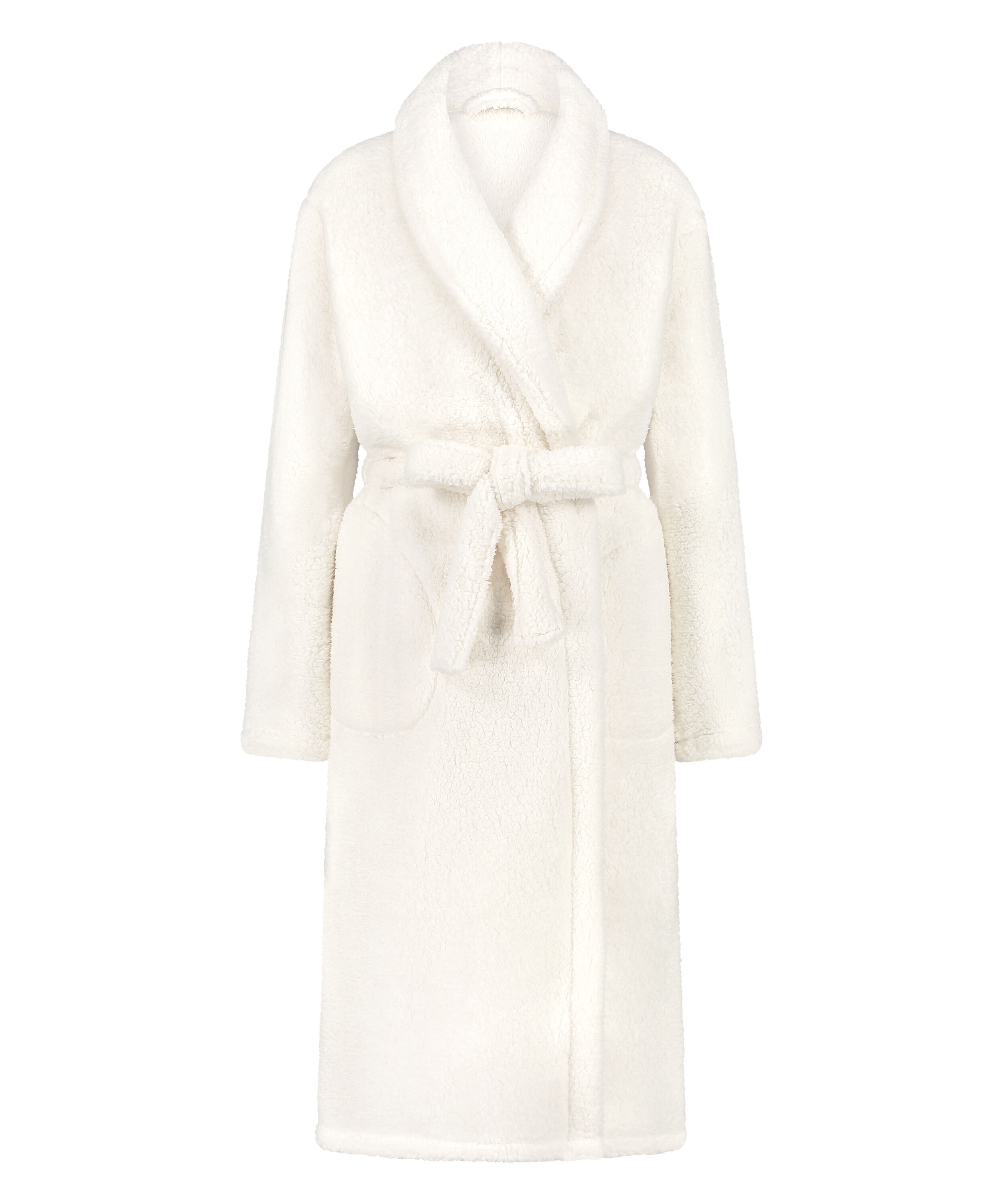 Long Fleece Bathrobe, White