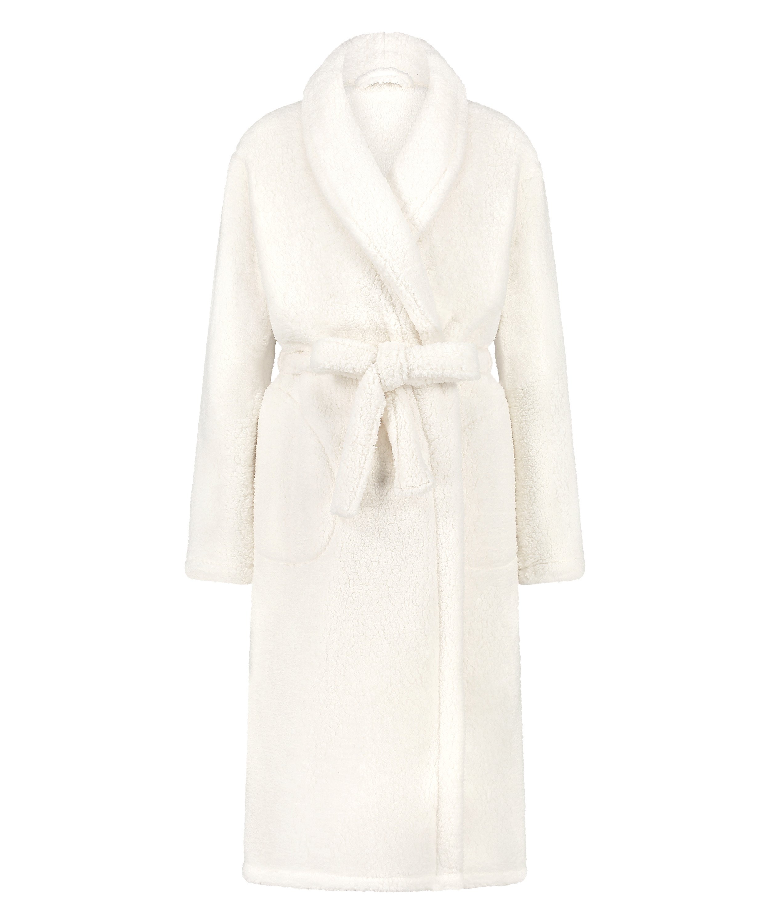 Long Fleece Bathrobe, White, main