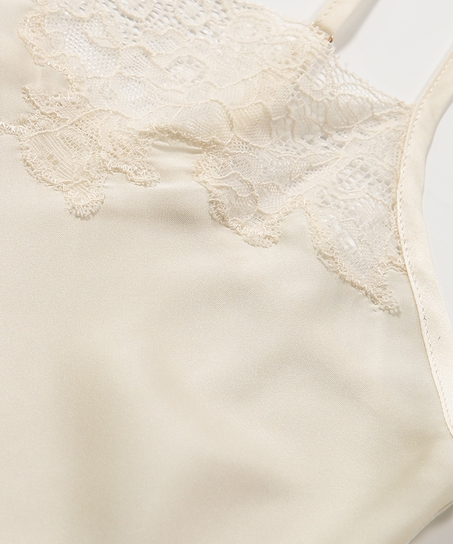 Satin Lace slip dress, Beige
