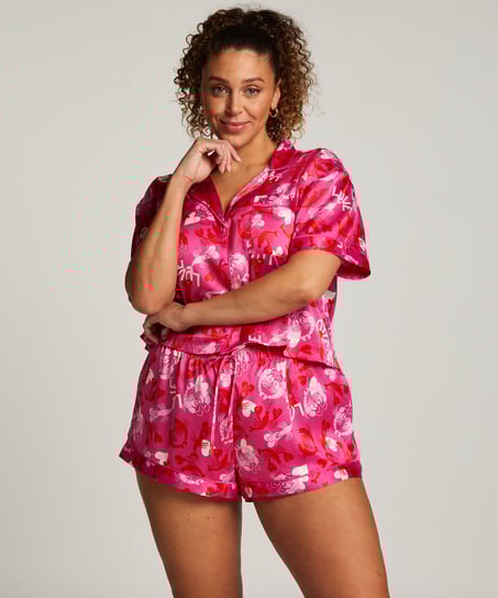 Satin Short-Sleeved Jacket, Pink