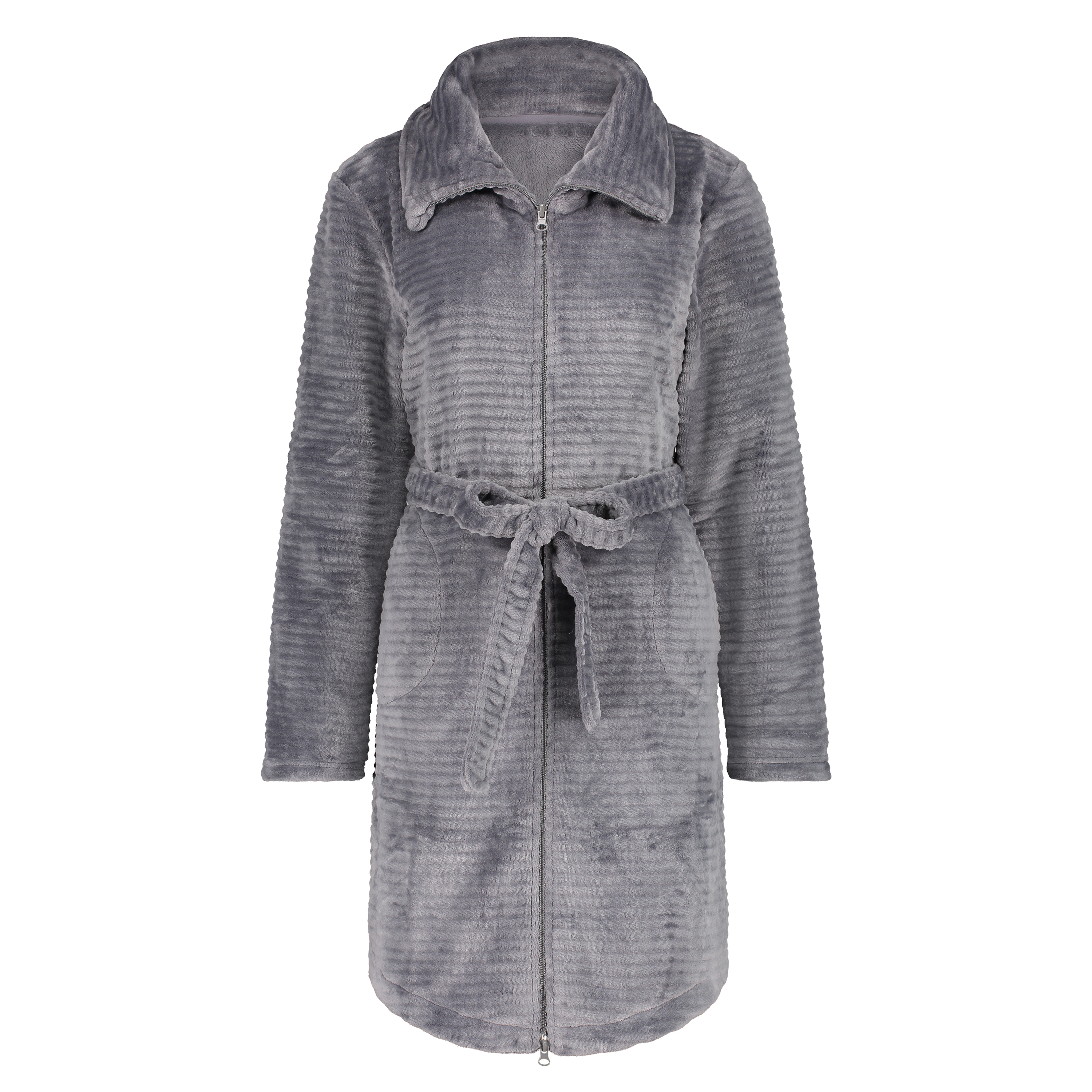 Fleece Zip Bathrobe, Gray, main