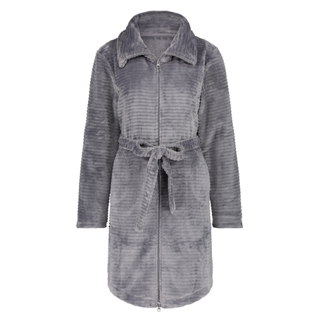 Fleece Zip Bathrobe, Gray