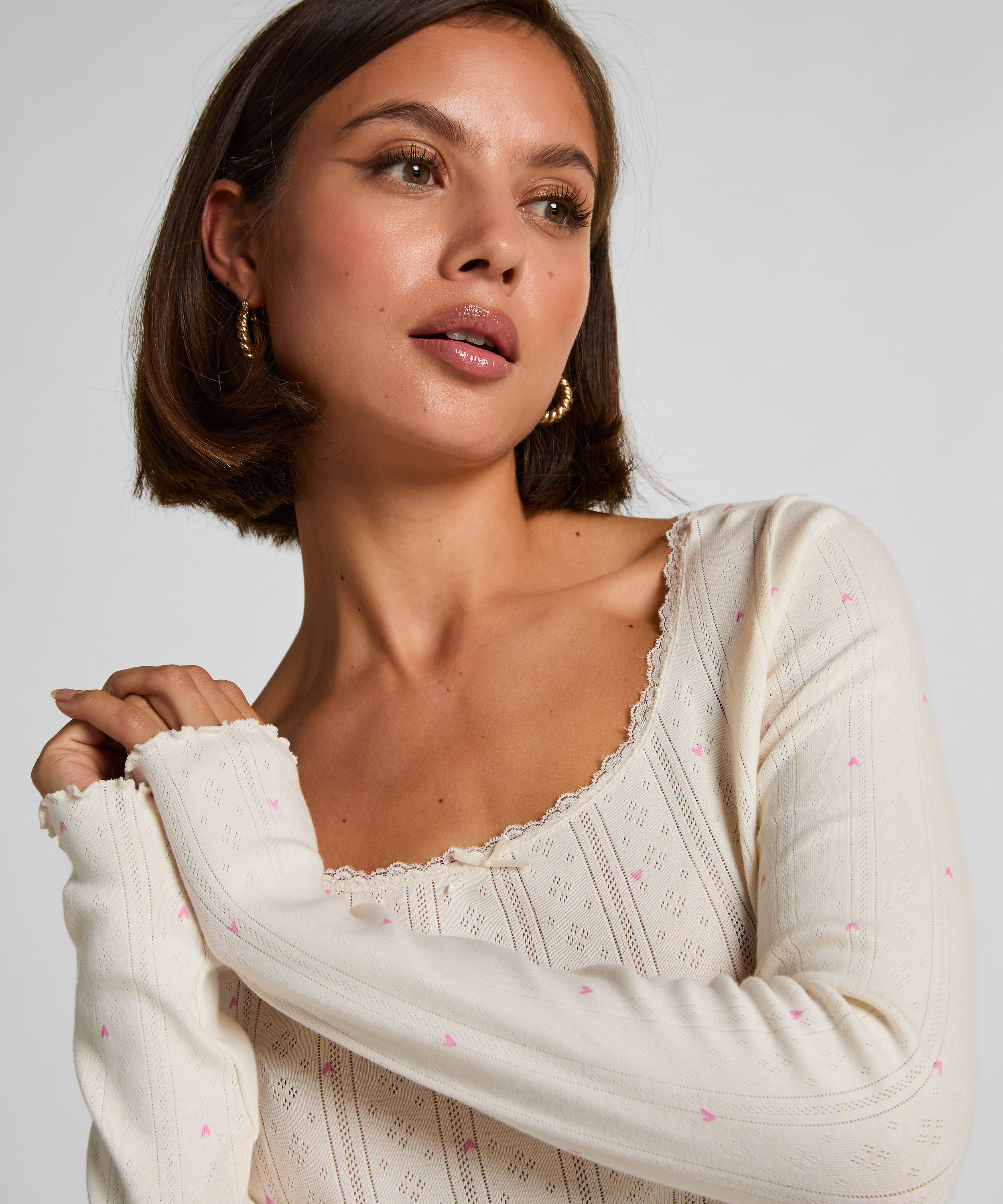 Pointelle Pyjama Top, White, main