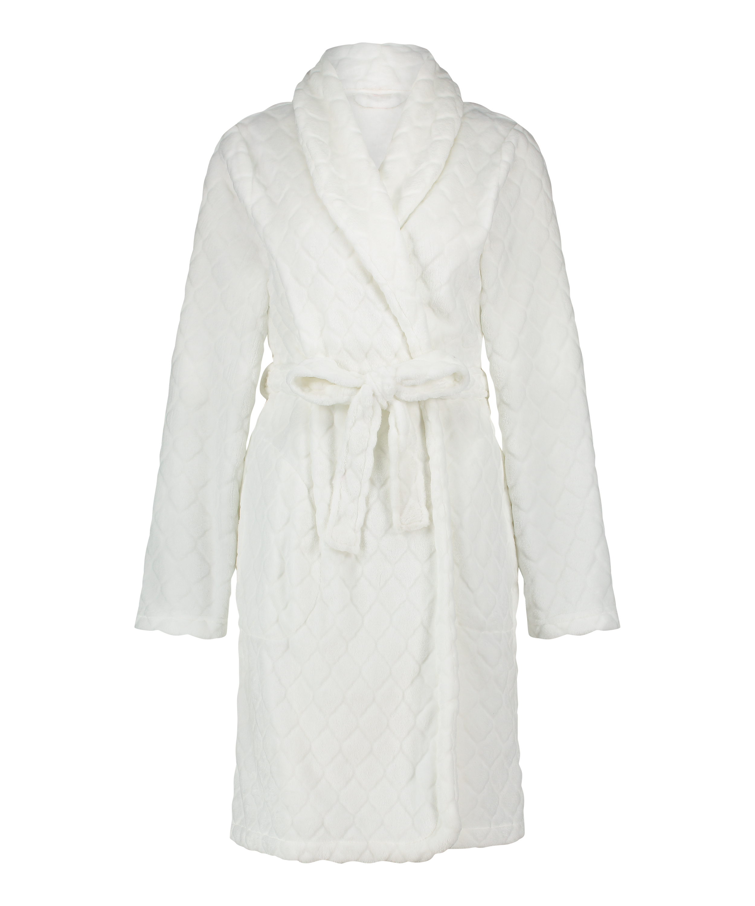 Short Fleece Ribbed Bathrobe, White, main