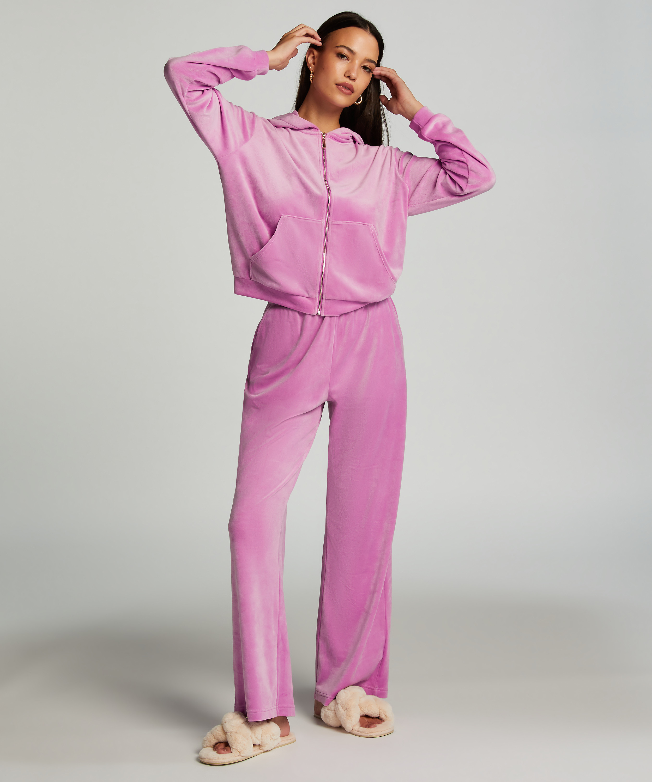 Velours Pyjama Pants, Pink, main