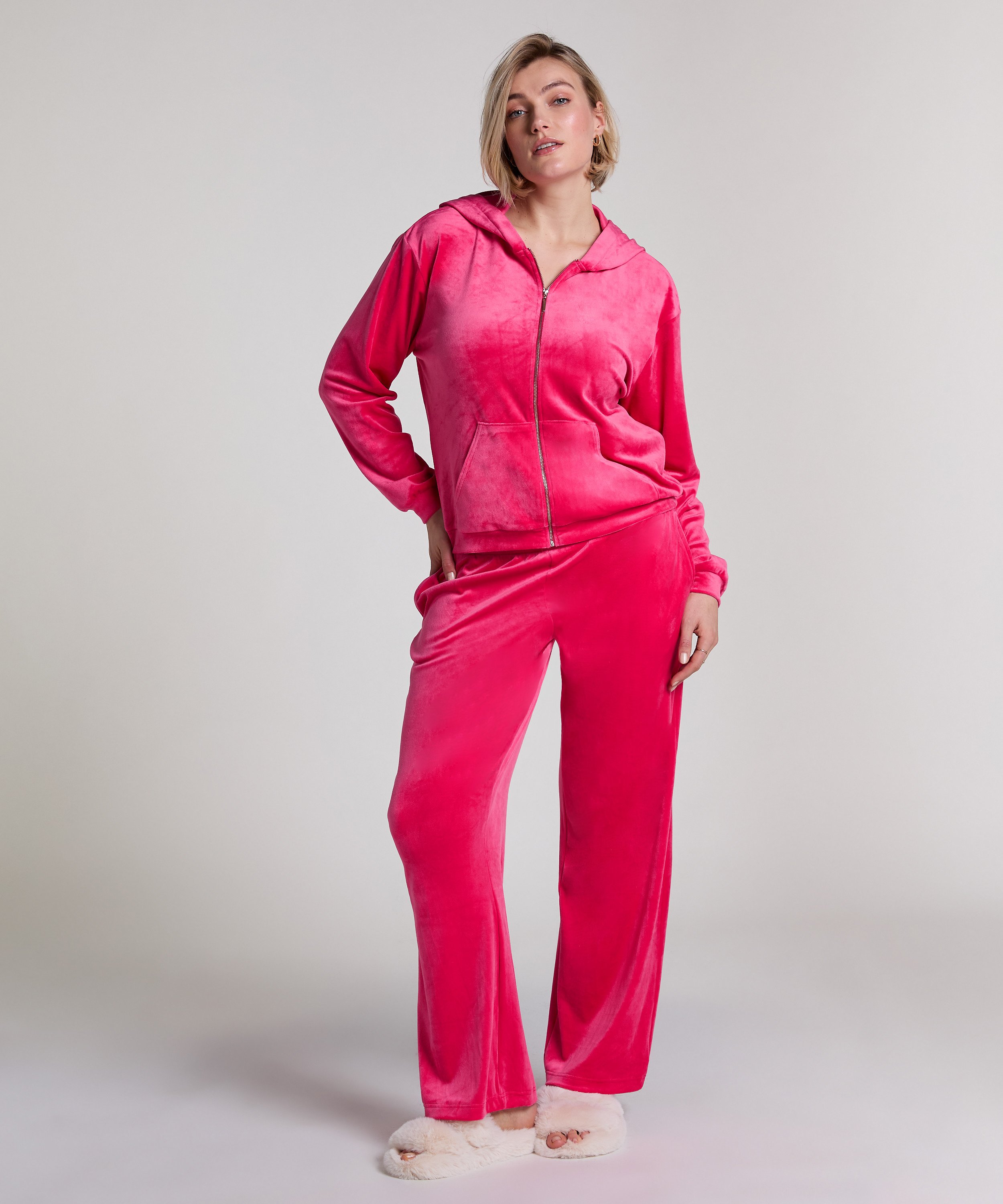 Velours Pyjama Pants, Pink, main