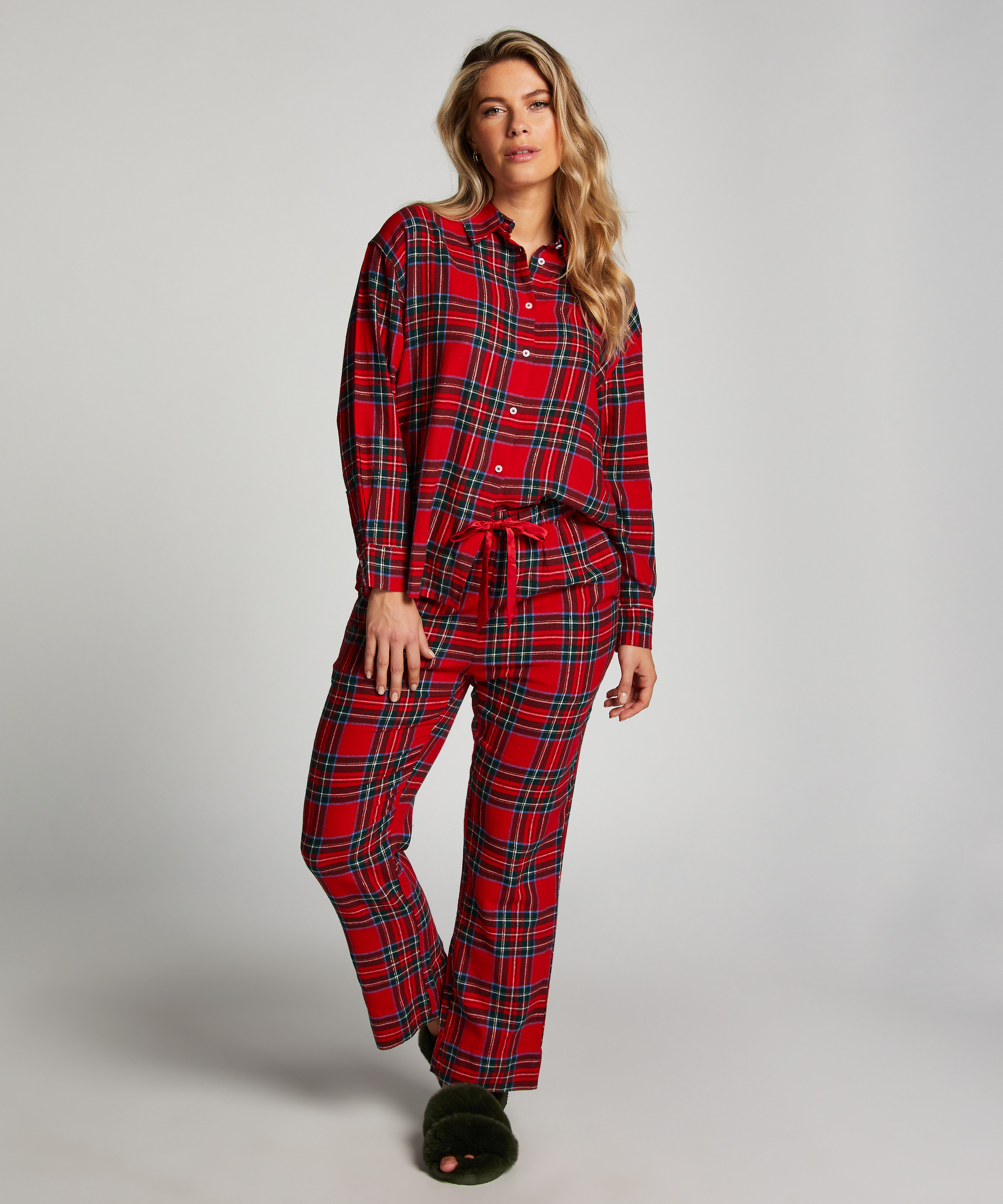 Flannel Pyjama Top, Red, main
