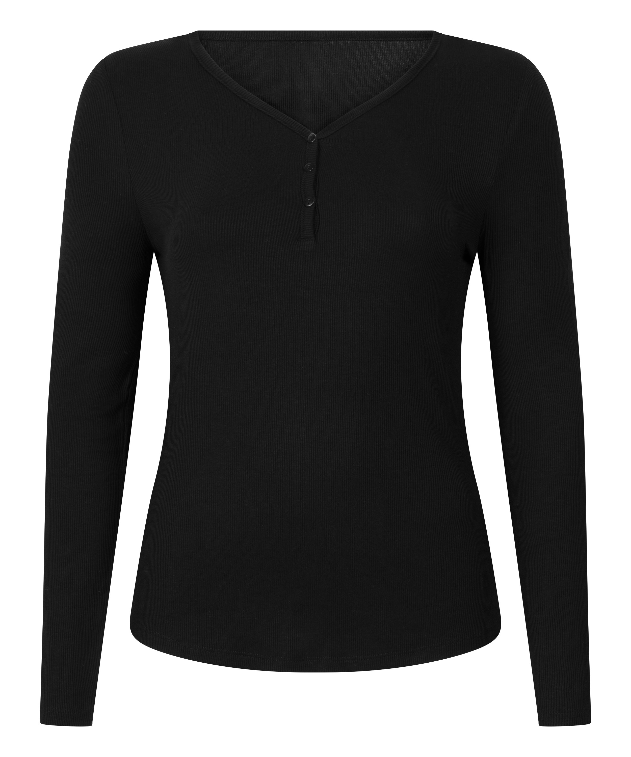 Longsleeved Pyjama Top Henley, Black, main