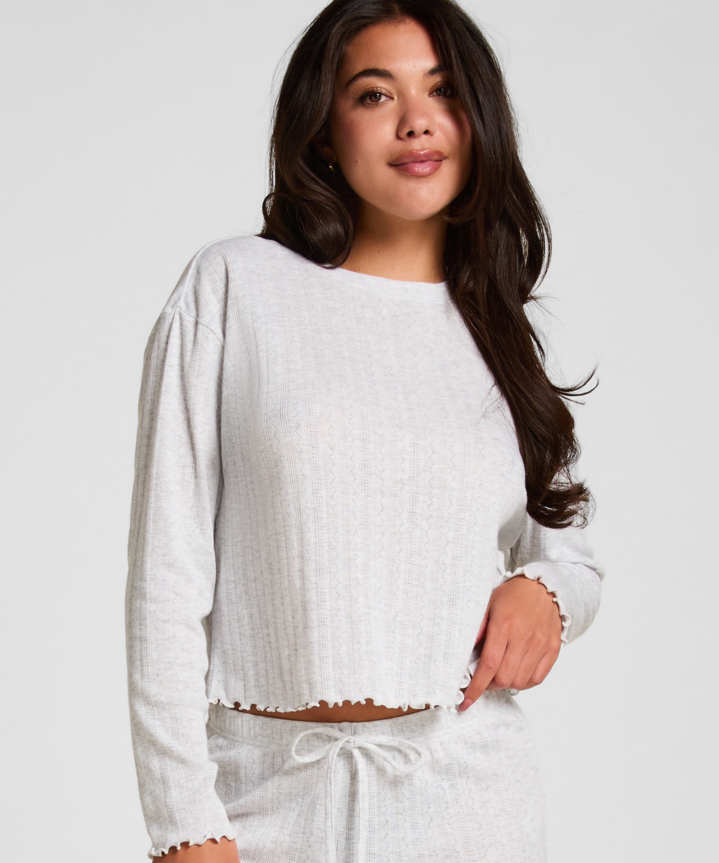 Pyjama Top Pointelle, Beige, main