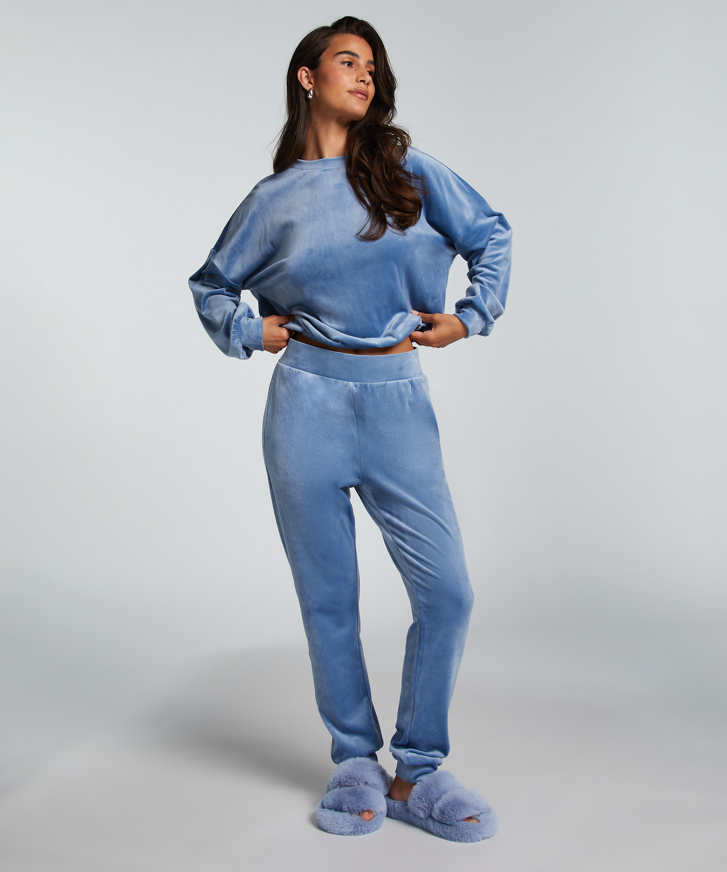 Tall Velours Jogging Bottoms, Blue, main