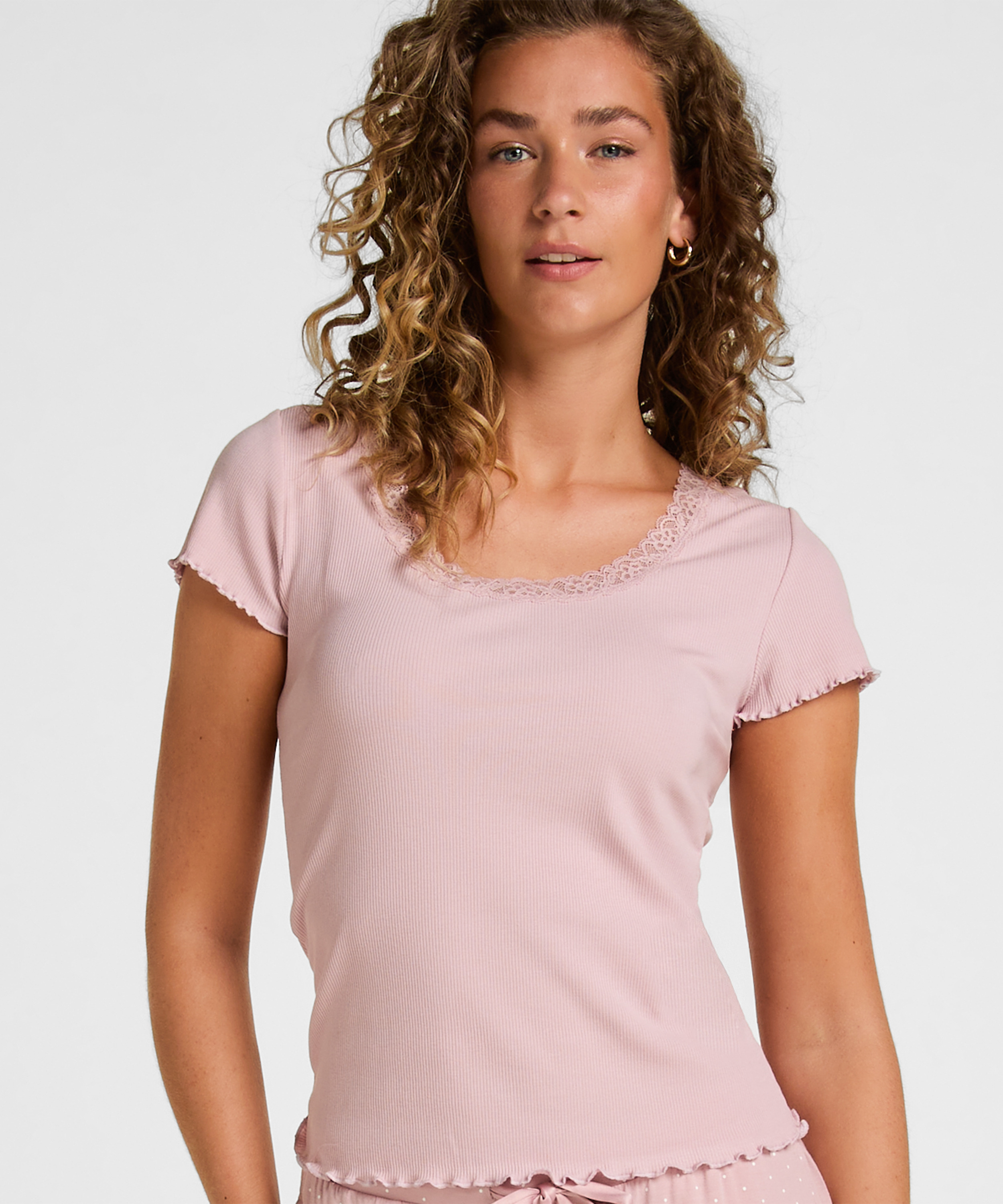 Pyjama Top Jersey Rib, Pink, main