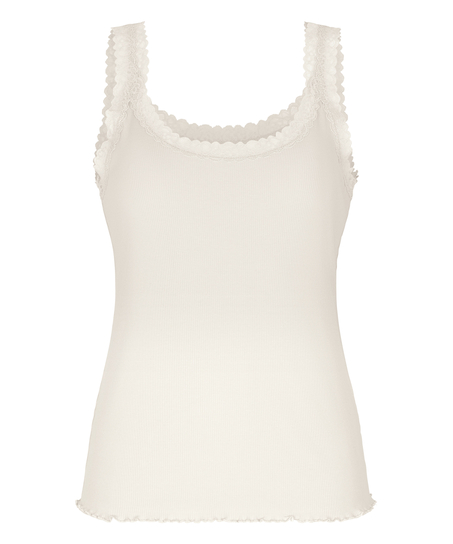 Singlet Rib Jersey Lace, White