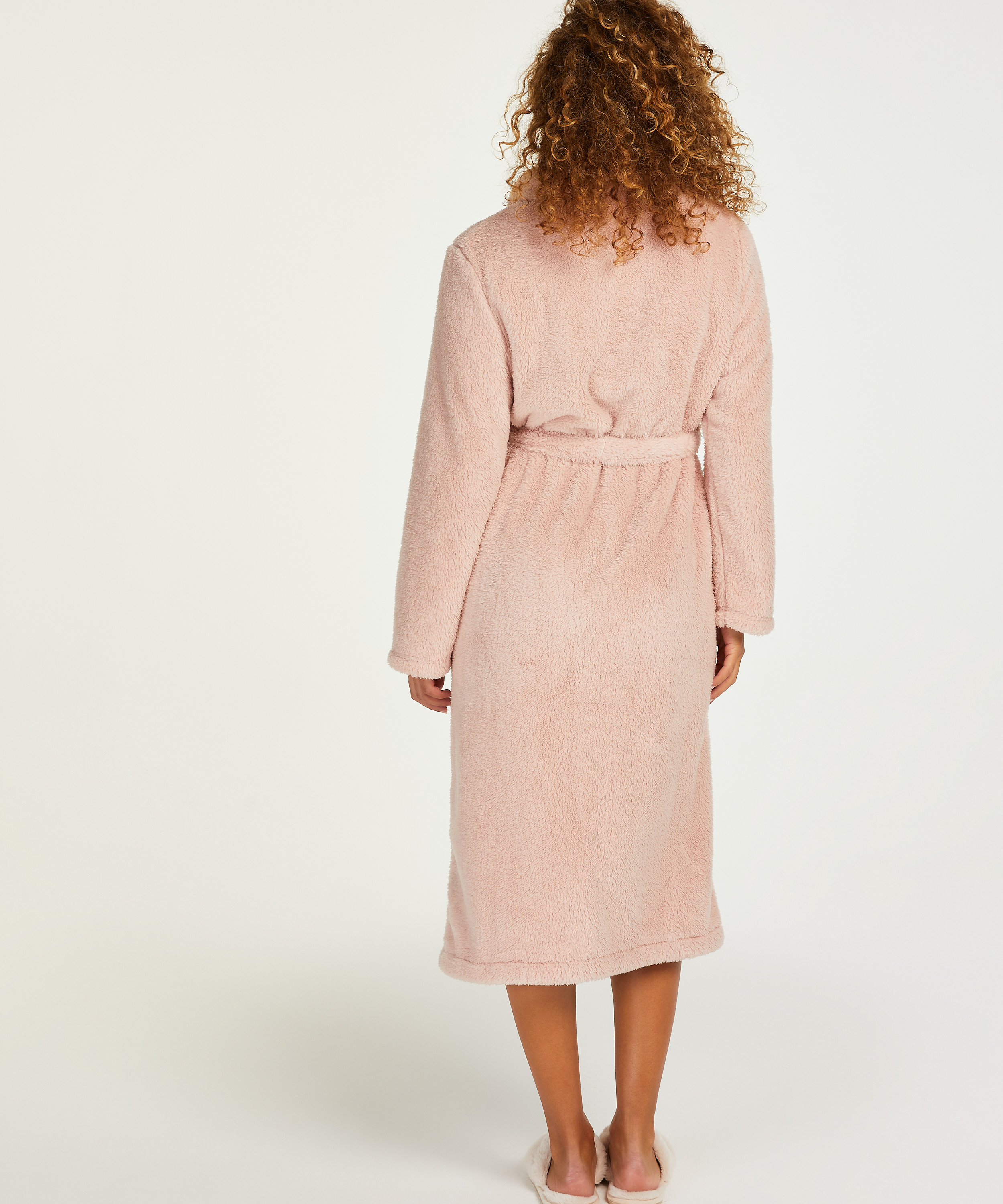 Long Fleece Bathrobe, Pink, main