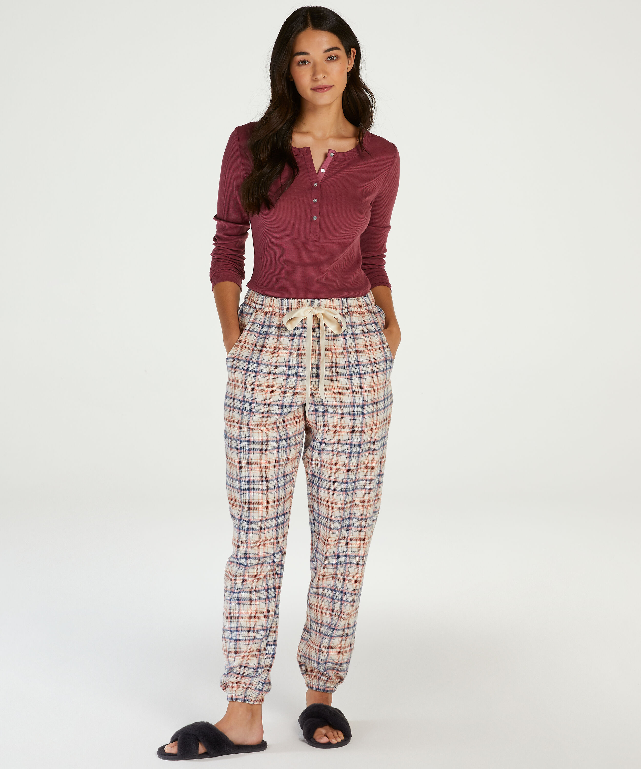 Check Pyjama Pants, Beige