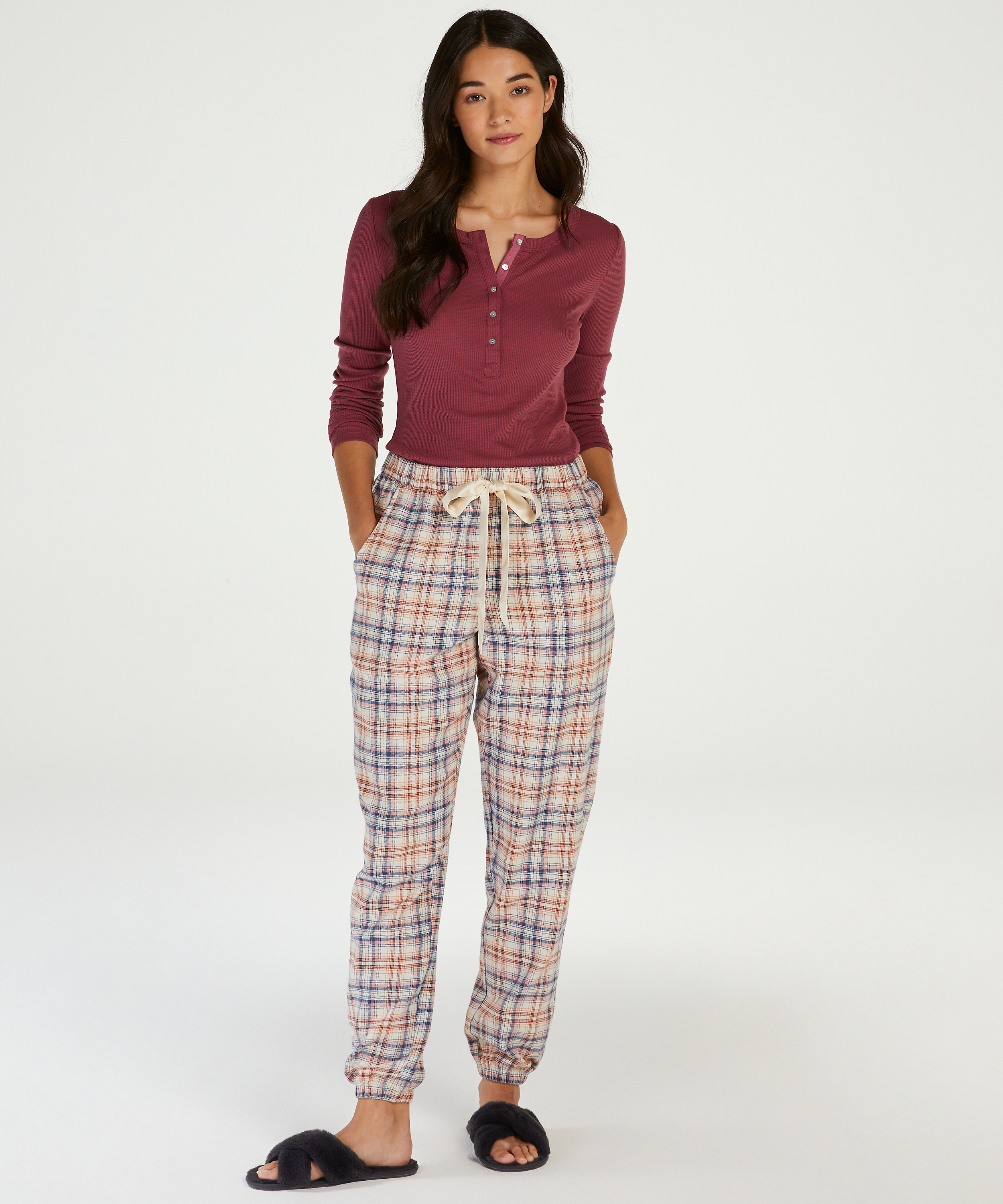 Check Pyjama Pants, Beige, main
