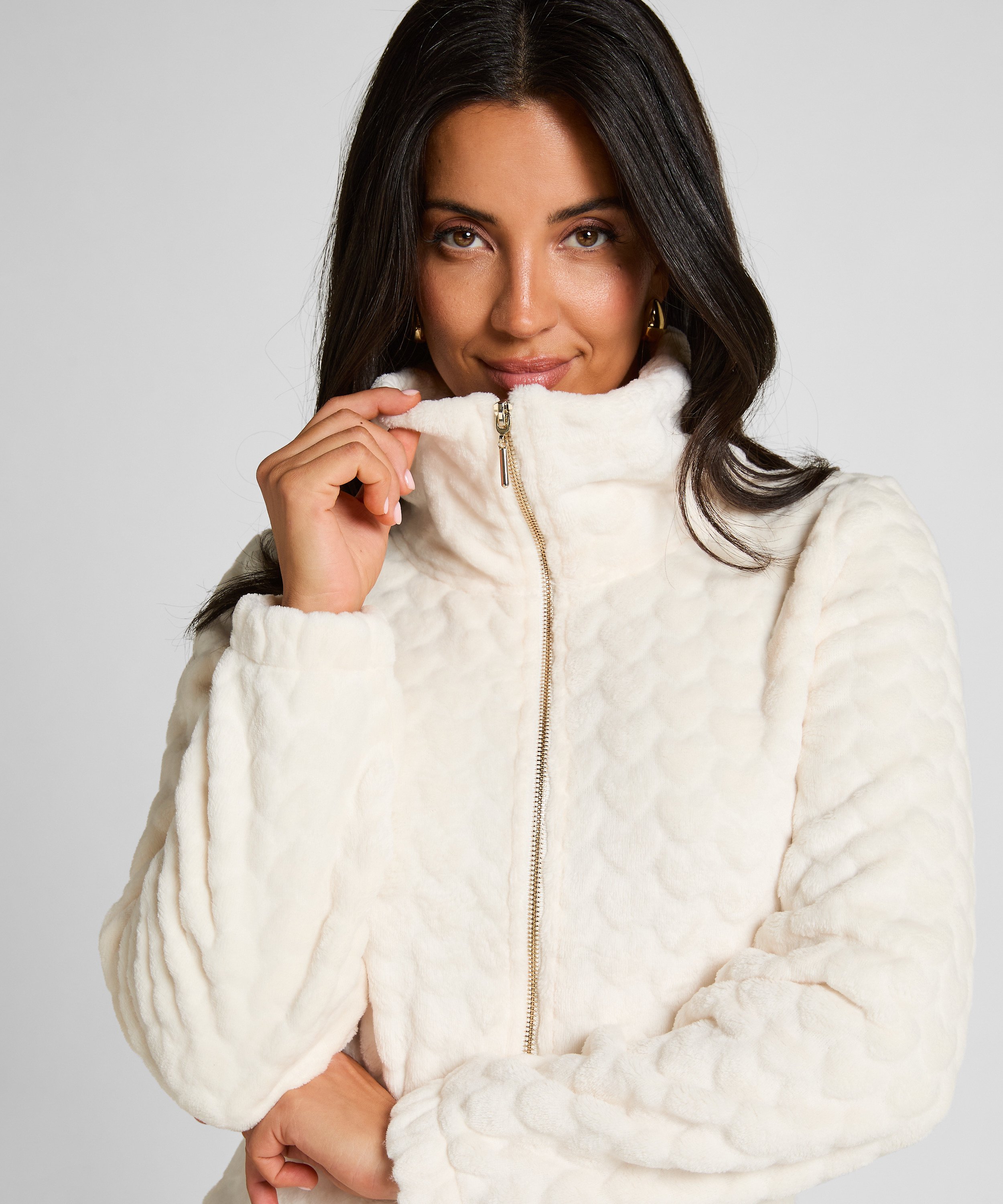 Onesie Cable Zip Up, White, main