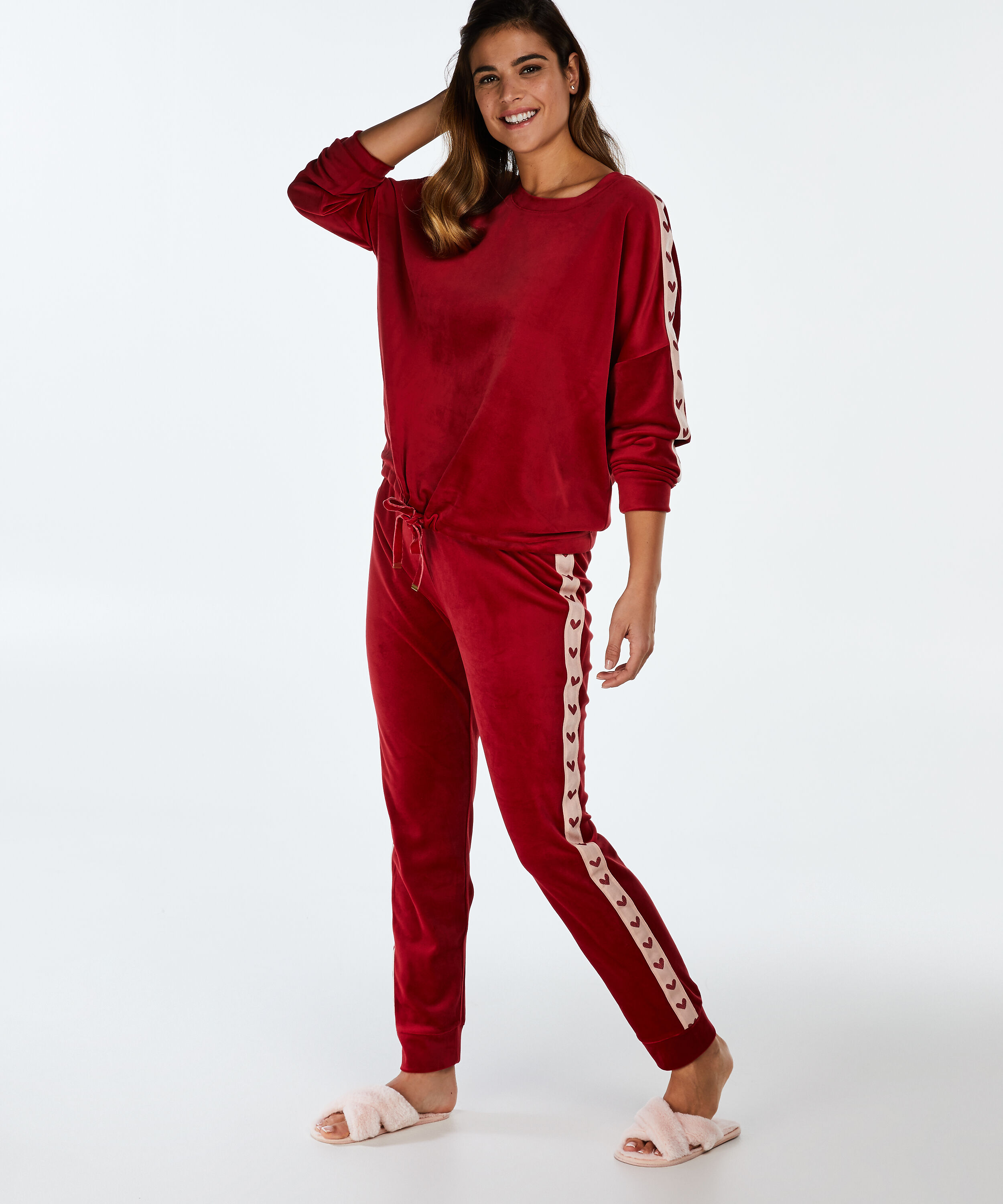 Velours Heart jogging pants, Red