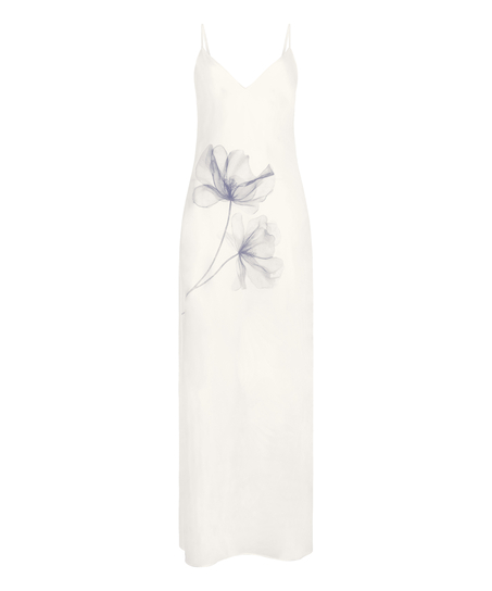 Slipdress Long Satin Floral, White
