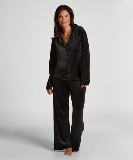 Velvet Pyjama Pants, Black