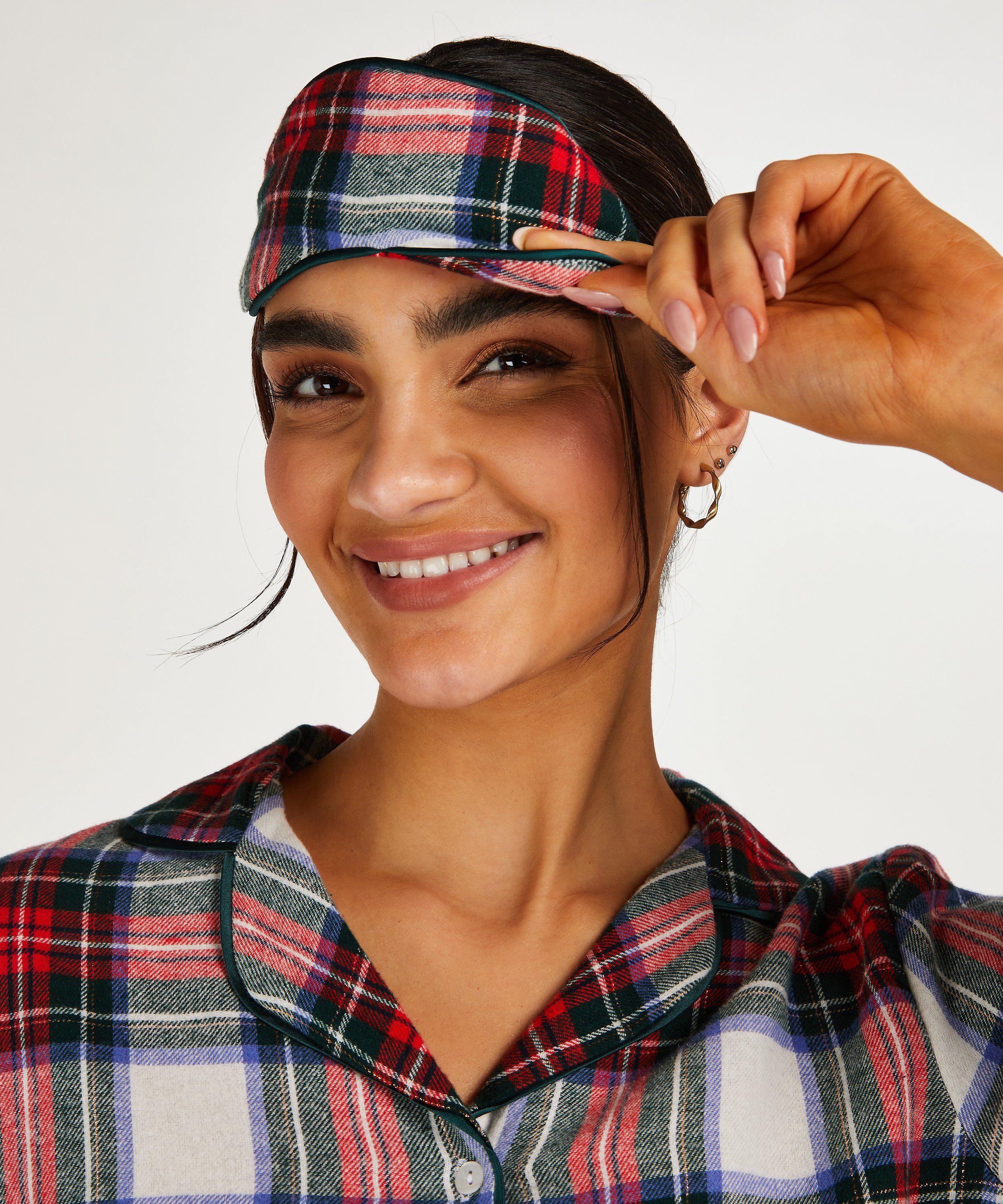 Twill Check Pyjama Set, White, main