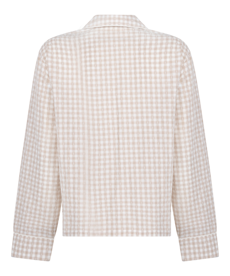 Dobby Pyjama Jacket Woven Cotton, Beige