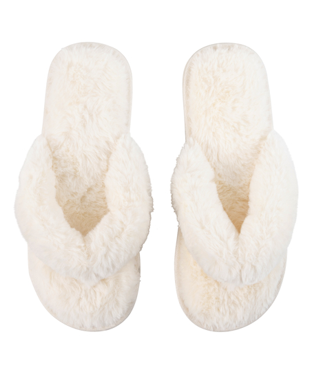 Fake Fur Slippers, White