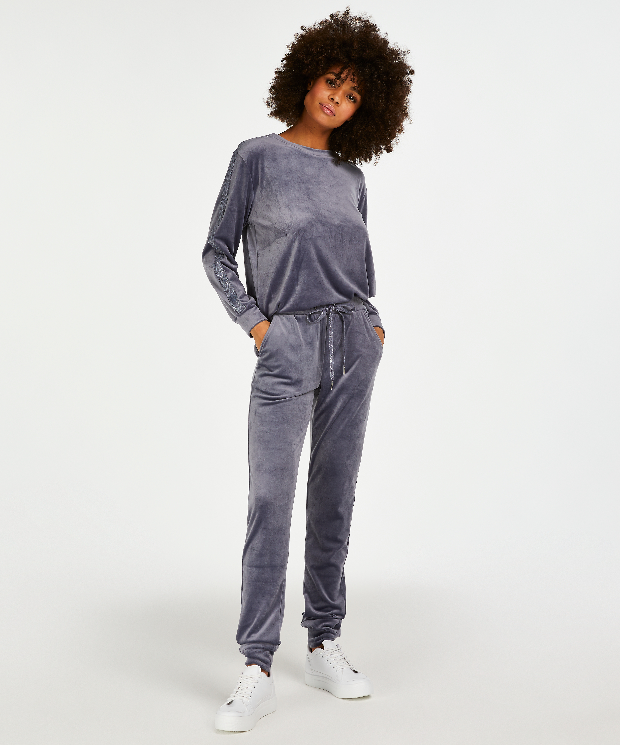 Velvet Lurex jogging bottoms, Gray, main