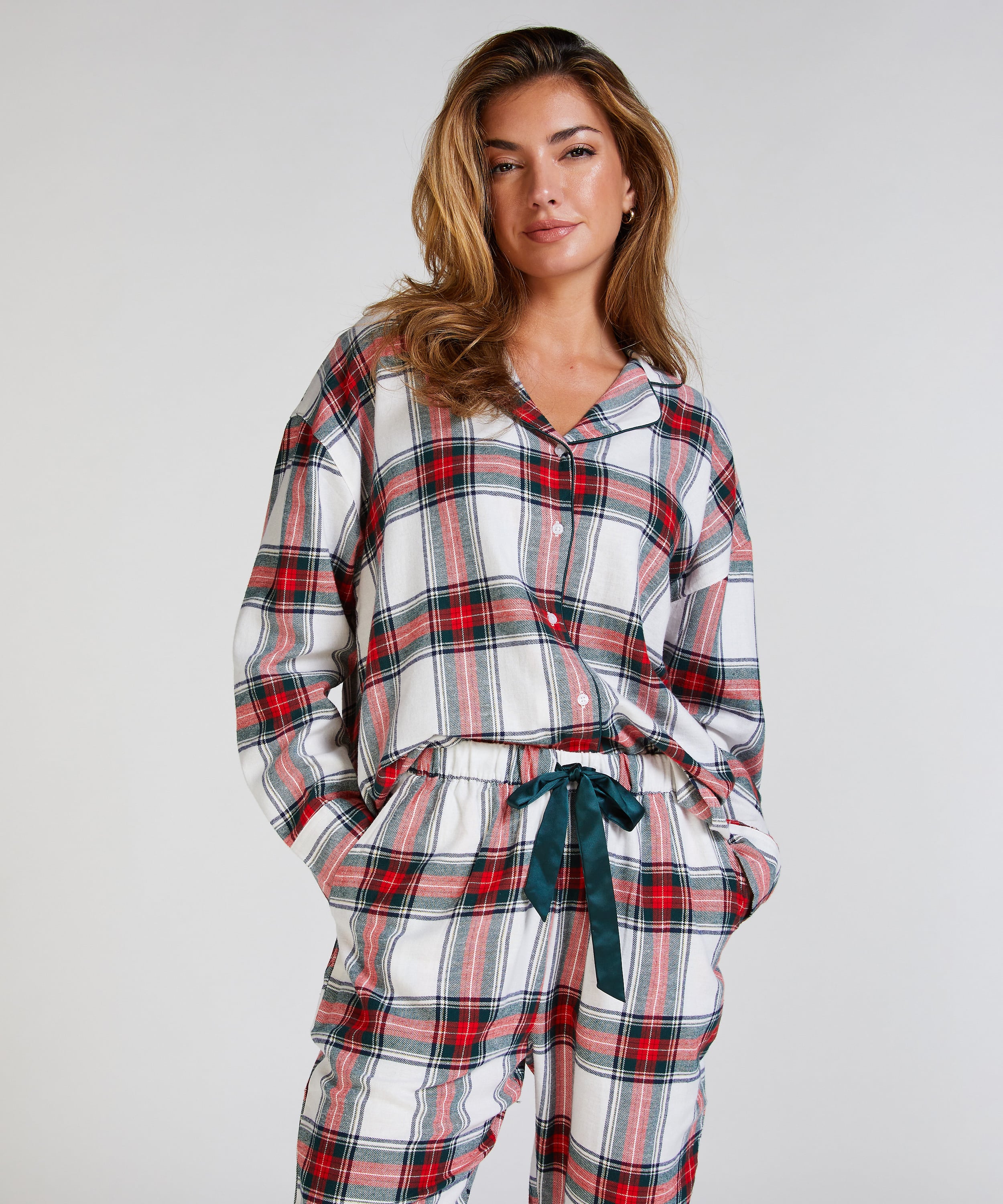 Flannel Pyjama Top, White, main